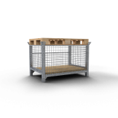 GS tested pallet | 1.05 m x 0.68 m | DP suitable for flat pallets | Mesh box pallet filling dimensions: 1,08 m x 0,68 m x 0,36/0,56 mwith welded grid incl. framegrid height reduced on one side for easy loading and unloading